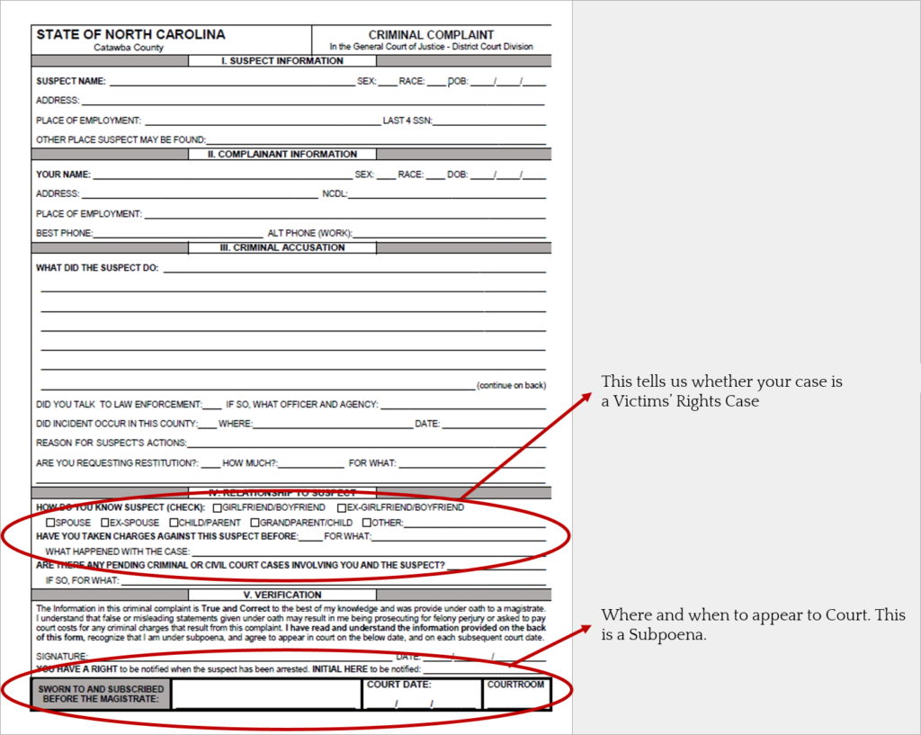 Criminal Complaint Form with Notations